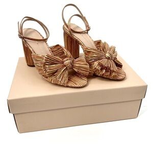 Loeffler Randall Camellia Sunset Bow Sandal Block Heel Peep Toe Stripe Sandal